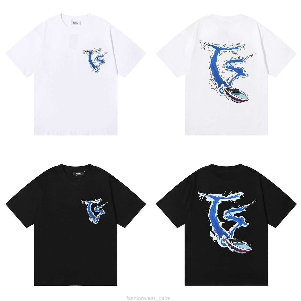 

Designer Fashion Clothing Tees Tsihrts Shirts Tide Brand Trapstar Speedboat Spray Printing High Gram Weight Pure Cotton Double Yarn Loose Casual Shortsleeved Tshi, White aq1016