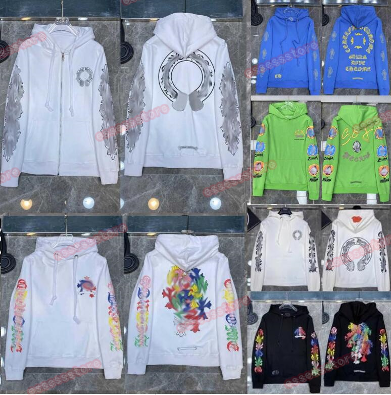 

Classic Designer Fashion Hoodies Chromes Luxury Mens Zipper Ch Sweatshirts Horseshoe Heart Sanskrit Cross Print Pullover Hooded High Quality Sweater Women Blue, G1111