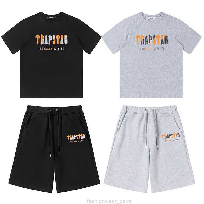 

Designer Fashion Clothing Tees Tsihrts Shirts Trapstar Orange Grey Towel Embroidered Short Sleeve Shorts Set Summer Mens Pure Cotton Half Sleeve Trendy Sports Men R, Black top