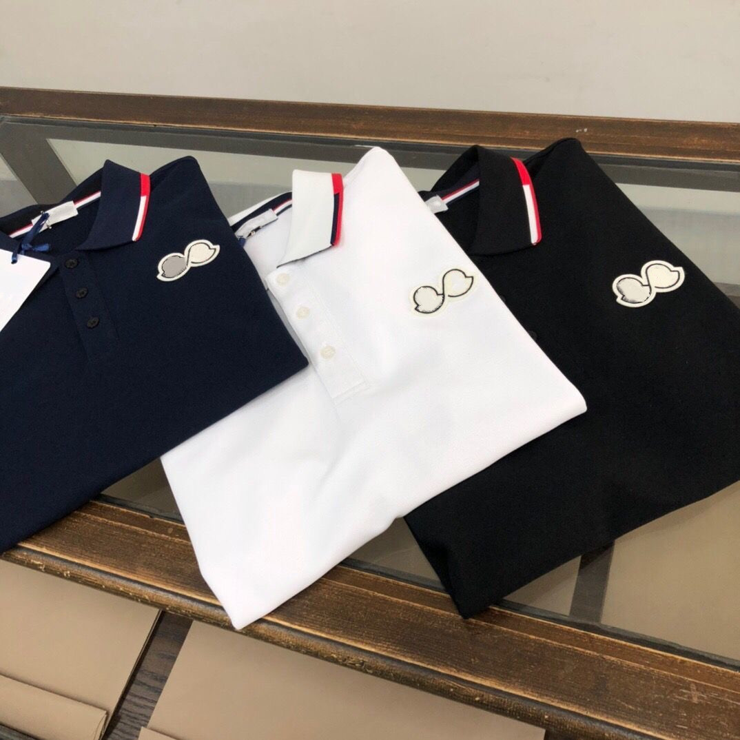 

Mens Basic business polos t shirt Monclair shirts polo brand shorts tees embroidered print armbands letter Badges Short Sleeve Top