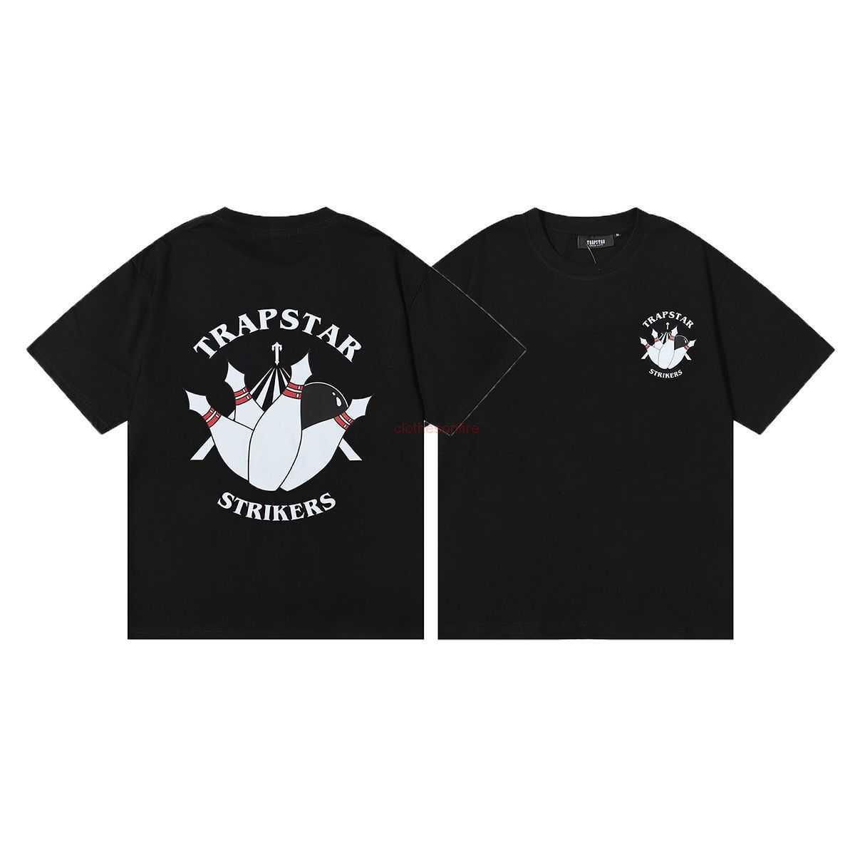 

Designer Fashion Clothing Tees Tsihrts Shirts Trapstar Bowling Strikers Letterprinted Cotton Doubleyarn Highquality Casual Shortsleeved Tshirt for Men Women, Black