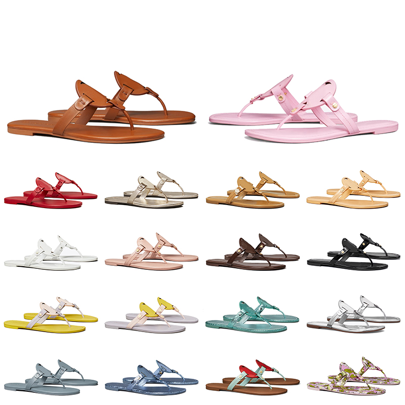 

Fashion Sandals Famous Designer Women Slippers Summer Beach Loafers Shoes Flip Flops Miller Patent Leather Flat Slides Coach Soft TB Sandal Luxury Ladies Sliders, F28