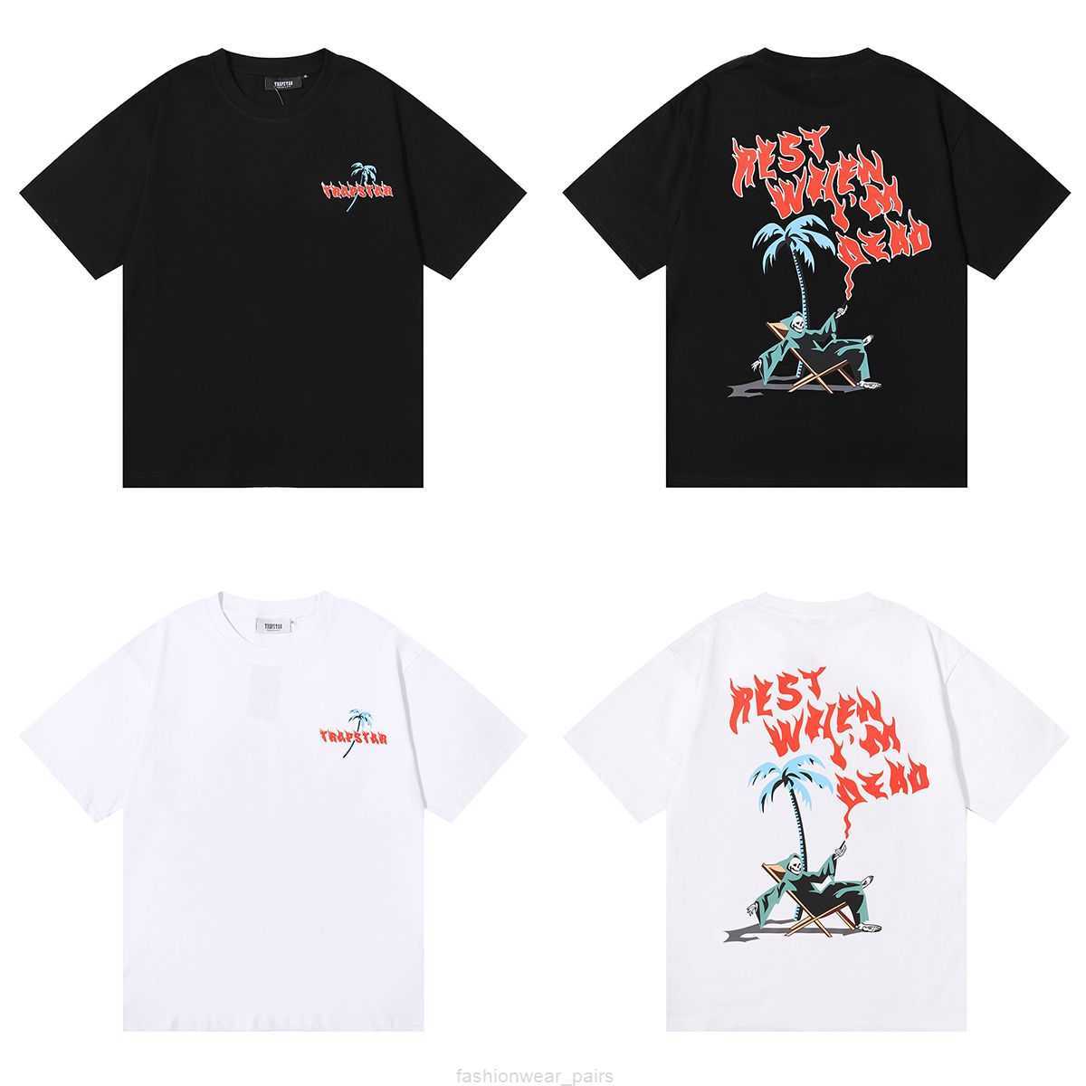 

Designer Fashion Clothing Tees Tsihrts Shirts Brand Trapstar Coconut Tree Lounge Chair Comfortable Life Pattern Printed Double Yarn Cotton Short Sleeve Tshirt for, White aq1018