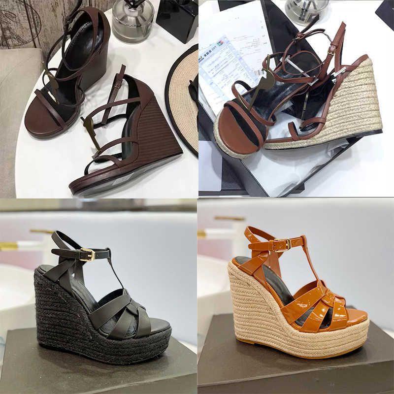 

dress 2023 Designers Cassandra Sandals Women Wedge Espadrilles Black Patent Leather 105 CM High Heels Adjustable Buckle Wedding Dress Ruqb, 25