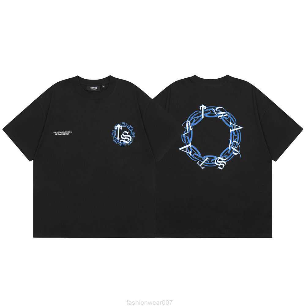 

Designer Fashion Clothing Tees Tsihrts Shirts Trapstar American High Street Small Crowd Trendy Brand Pure Cotton Printed Short Sleeve Couple Tshirt Summer Loose Ro, Black (blue)