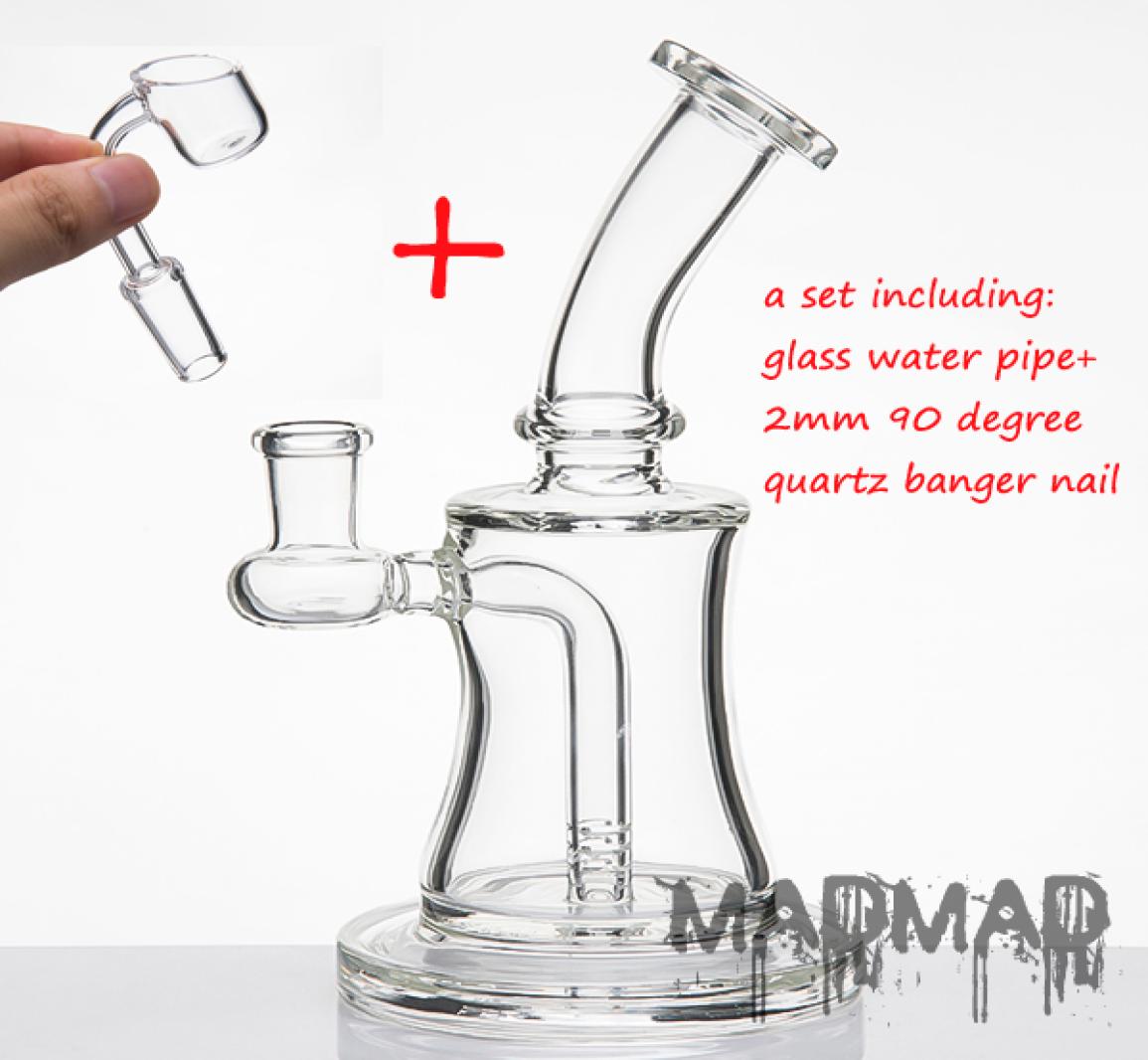 

Glass smoking bong banger hanger set including 2mm 90 degree quartz banger dab rig of high borosilicate glass 9653807355