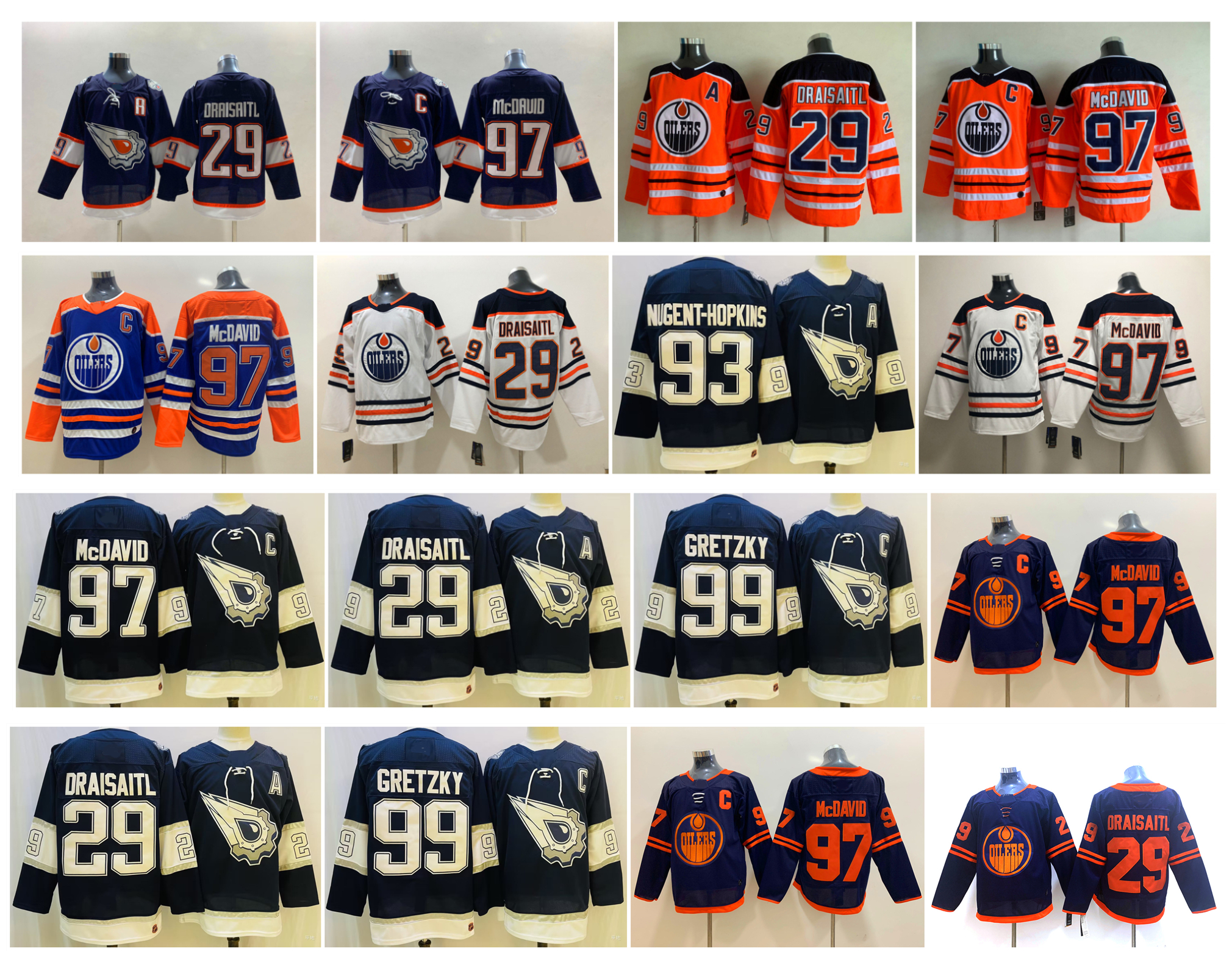 

Oilers Connor McDavid Hockey Jersey Edmonton Leon Draisaitl Ryan Nugent Hopkins Wayne Gretzky White Blue Orange Reverse Retro Size -3XL, As pic