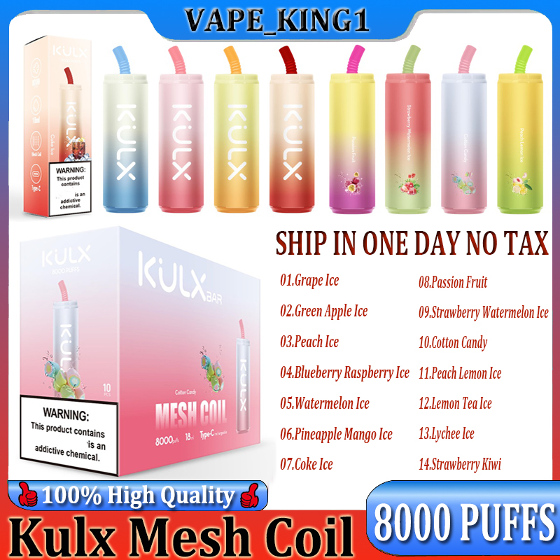 

Original Kulx Mesh Coil 8000 Puff E Cigarette 14 Flavors 18ml Rechargeable Disposable Vape Pen Device Pod Smoking Vapes Kit Puff 8000 Puffs 0% 2% 3% 5% 850Mah Battery