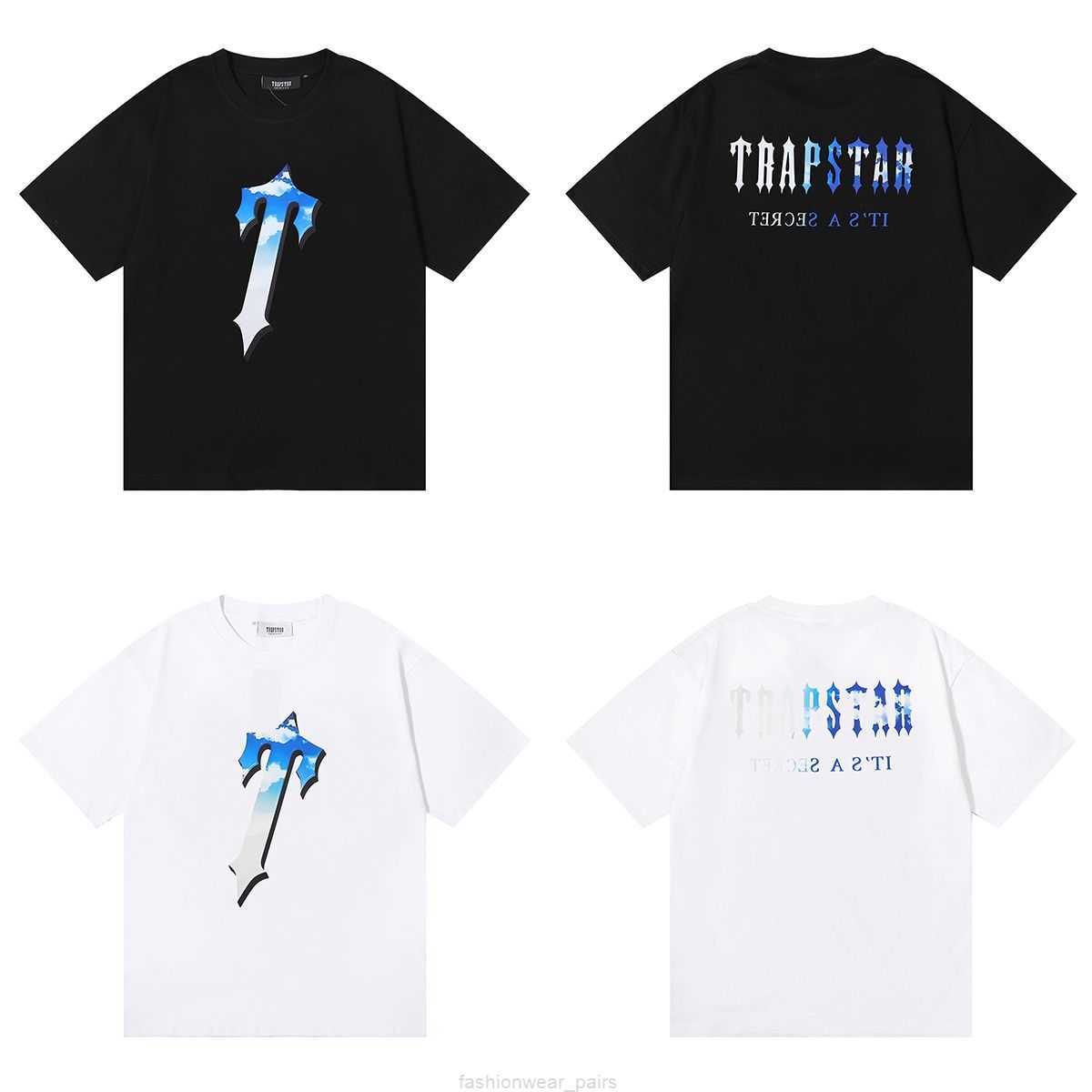 

Designer Fashion Clothing Tees Tsihrts Shirts Trapstar Blue Sky White Cloud Printing 230g Double Yarn Pure Cotton Casual Tshirt for Men Women Loose Fit Rock Hip hop Co