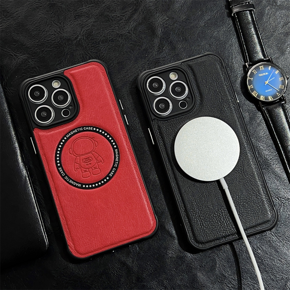 

Luxury For Magsafe Wireless Charging Leather Case For iPhone 14 13 12 11 Pro Max Lens Protection Astronaut Shockproof Back Cover