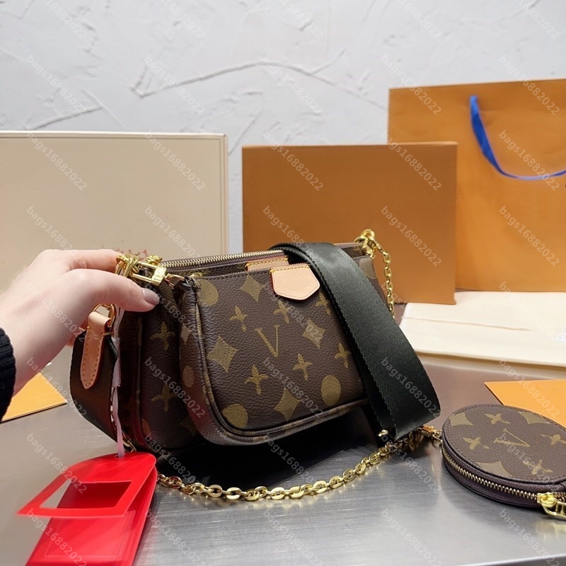 

10A Top quality pochette felicie bags Woven shoulder strap three in one mahjong bag women one shoulder crossbody bag designer bag handbag louise viuton vutton wallet, Add box