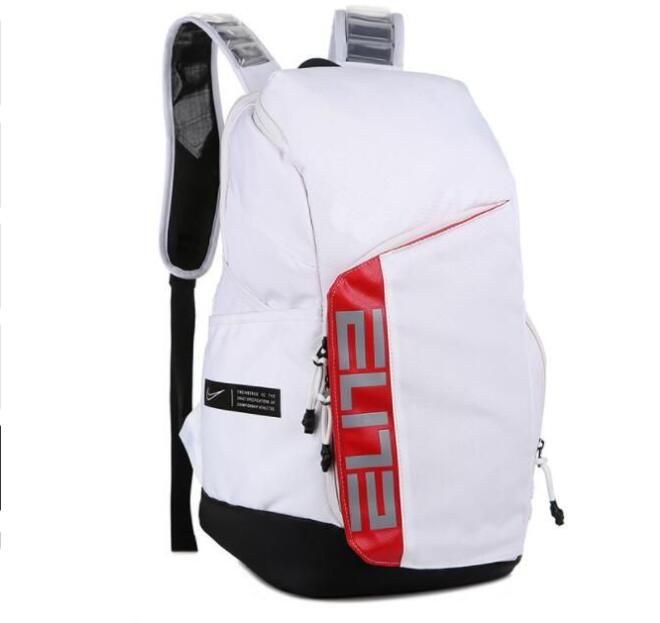

Unisex Hoops Elite Pro Air cushion sports basketball backpack student laptop bag Training Bags outdoor multifunctional travel bag schoolbag couple knapsack, White + black logo