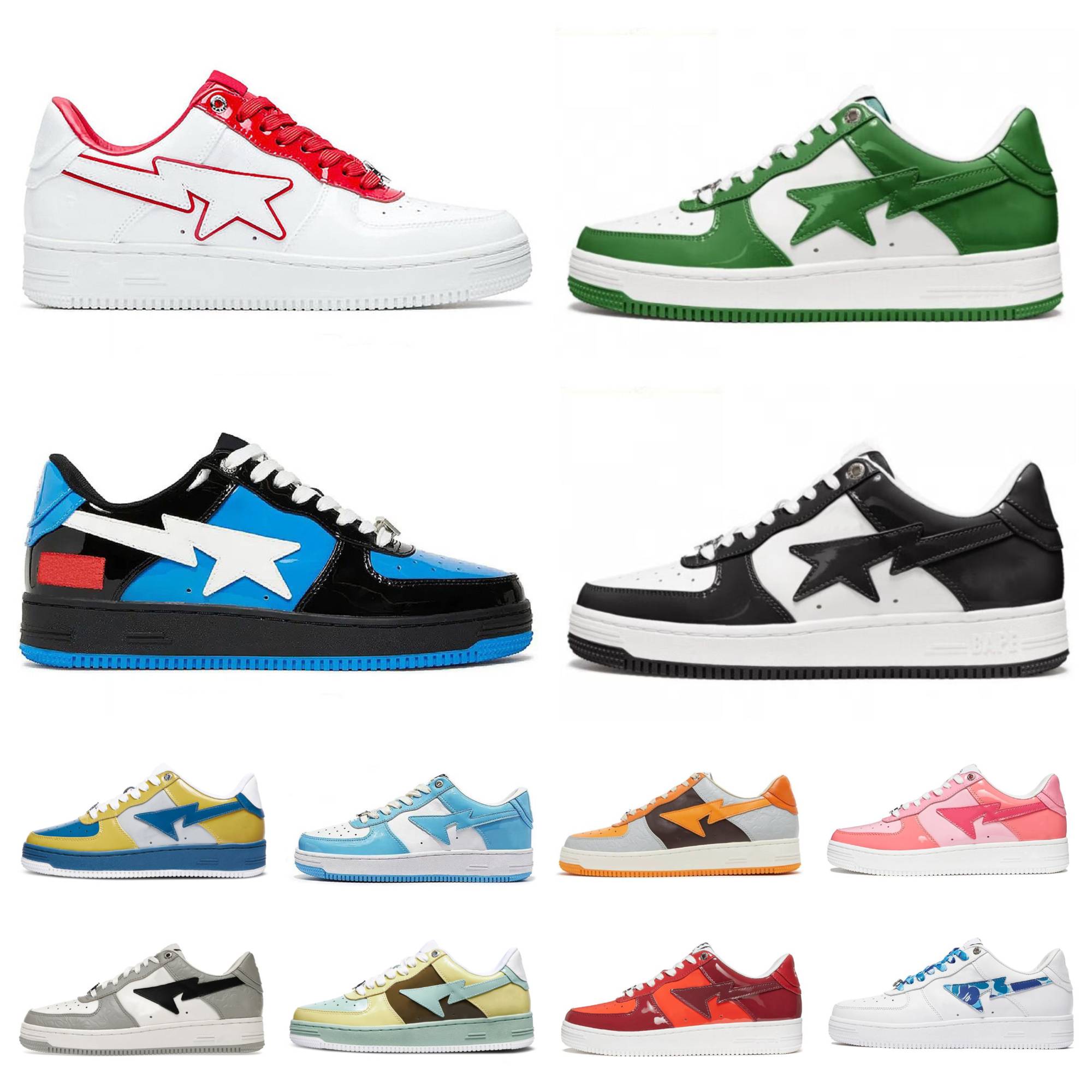 

Designer Bape Sta Bapesta SK8 Casual Shoes Low Baped for men Sneakers Patent Leather Black White Blue Camouflage Skateboarding Walking jogging Sports Star Trainers, Bubble package bag