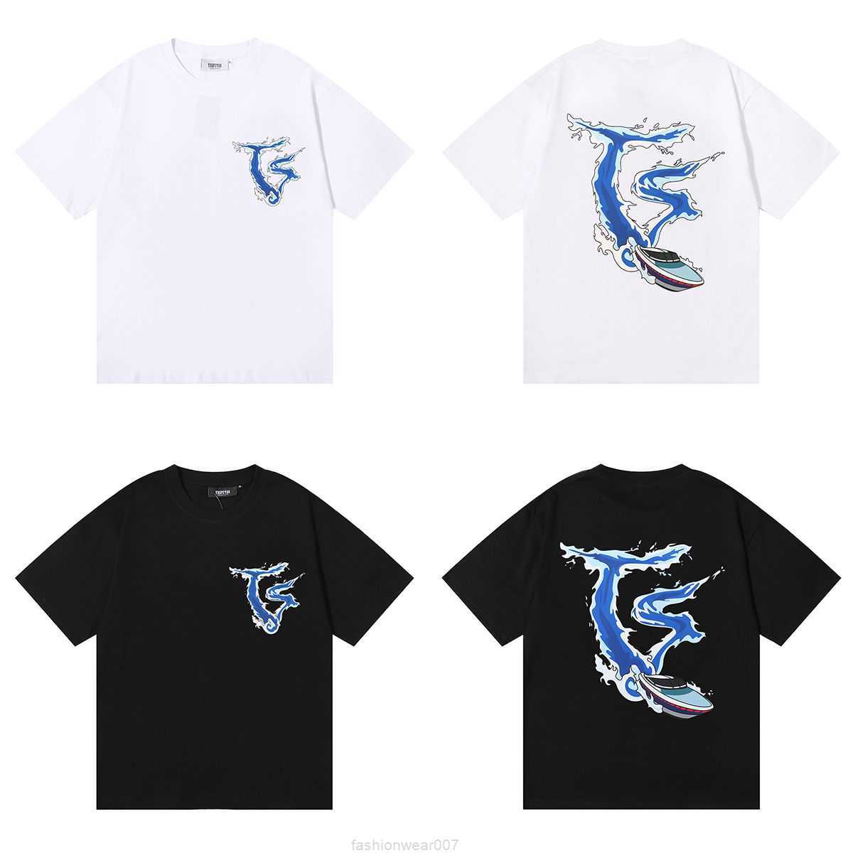 

Designer Fashion Clothing Tees Tsihrts Shirts Tide Brand Trapstar Speedboat Spray Printing High Gram Weight Pure Cotton Double Yarn Loose Casual Shortsleeved Tshi, White aq1016