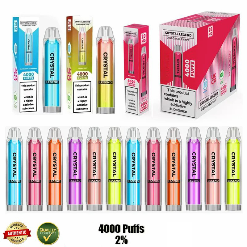 

Crystal Legend 4000 puff 4000 Disposable E Cigarettes 1350mAh Battery 2% Capacity 12ml With 4000 Puffs Extra Vape Pen Vapors kit 15 Flavors