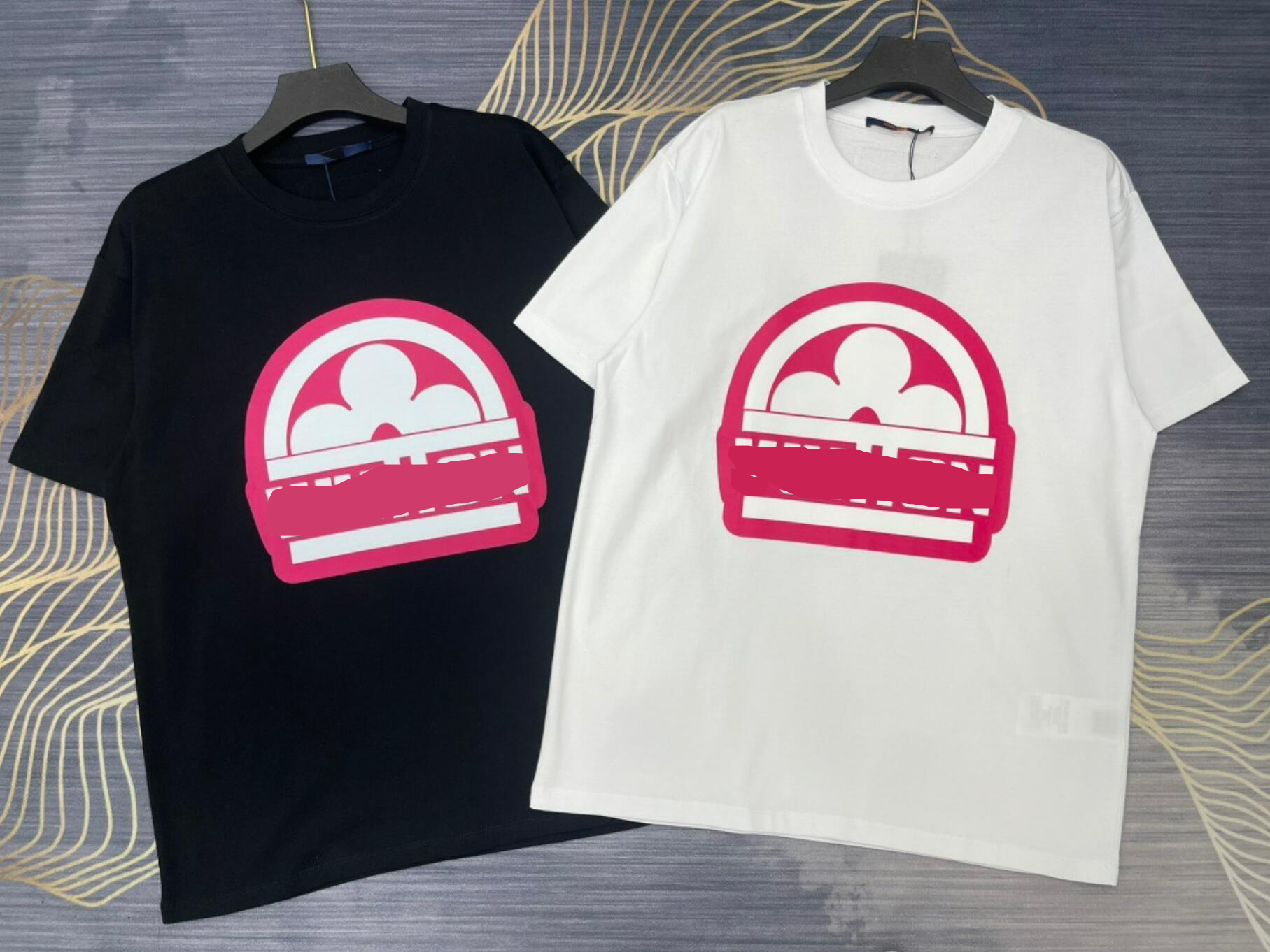

Summer Tees O Neck 2023 Men Women Short Sleeve T-shirts Four Leaf Print Black White Casual Loose Tshirts