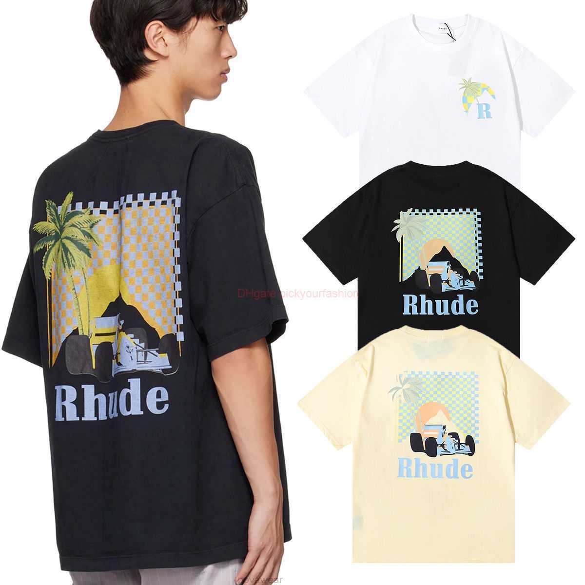 

Designer Fashion Clothing Tees Tshirt Rhude Moonlight Tropics Coconut Racing Print Double Yarn Pure Cotton Casual Short Sleeve Tshirt for Men Women Cotton Streetwe, White 5059