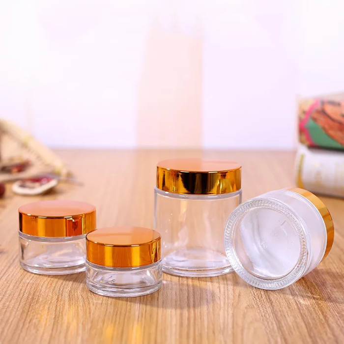 Clear Glass Cosmetic Cream Bottle Round Jars Bottle with Inner PP Liners for Hand Face Cream Bottle 5g to 100g Gold Silver Lids