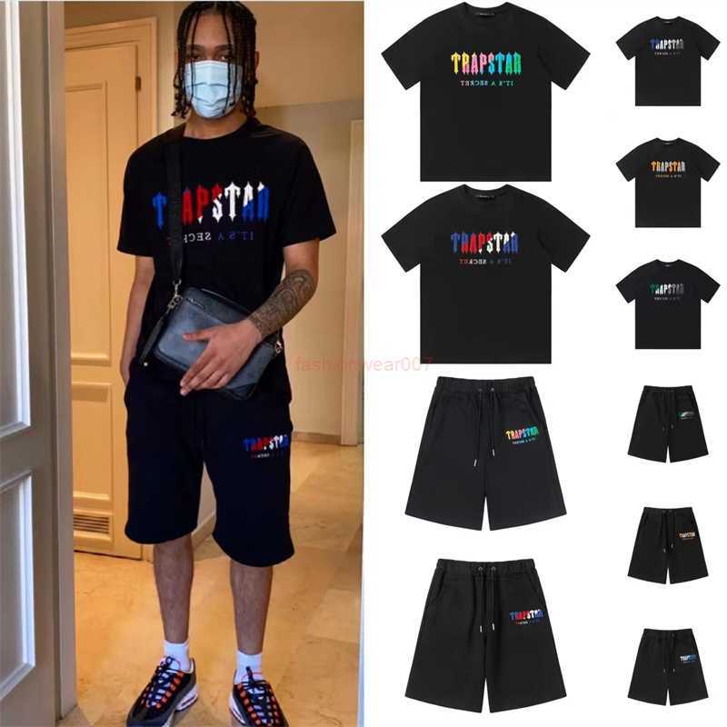 

Designer Fashion Clothing Tees Tsihrts Shirts Trapstar Rainbow Scarf Embroidery High Street Casual Cotton Round Neck Short Sleeve Tshirt Shorts Capris Set Summer F, Grey single short sleeve-633