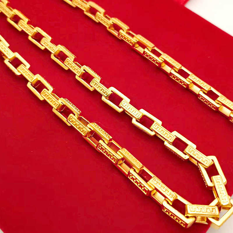 

Internet celebrity 8mm Carti Chain Necklace with Imitation Sand Gold Plated 24k Great Wall Pattern for Men's Fashion and Atmosphere One Color Inside Outside