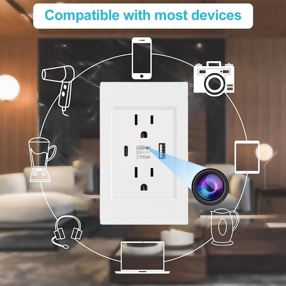 

Wifi Mini Camera Wall Socket Wifi Cam Interface Portable Household Plug Home Security Surveillance HD 1080P EU Plug Wireless IP Camera, White
