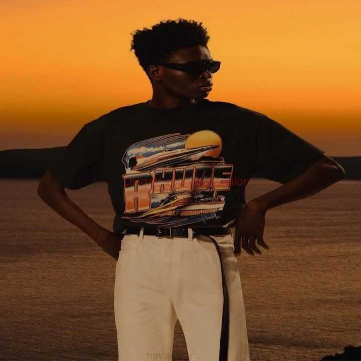 

Designer Fashion Clothing Tees Tshirt Ru245 Anime Wave Yacht Rhude Potn Speedboat Tshirt American Short Sleeve Tshirt Cotton Streetwear Tops Casual Sportswear Roc, Black/ru245