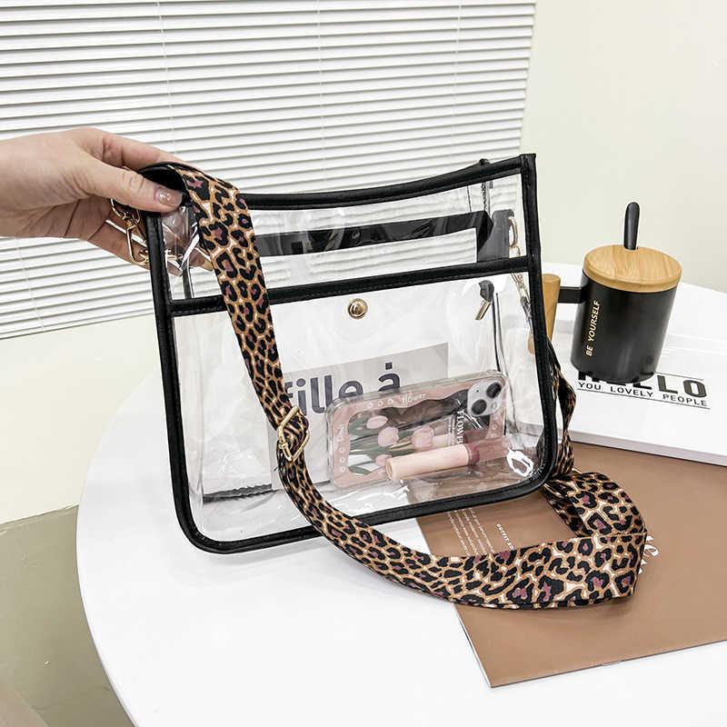 

2023 Leopard Zipper Women's Bag Women's Small Square Bag Transparent PVC Crossbody Bag Women, White7