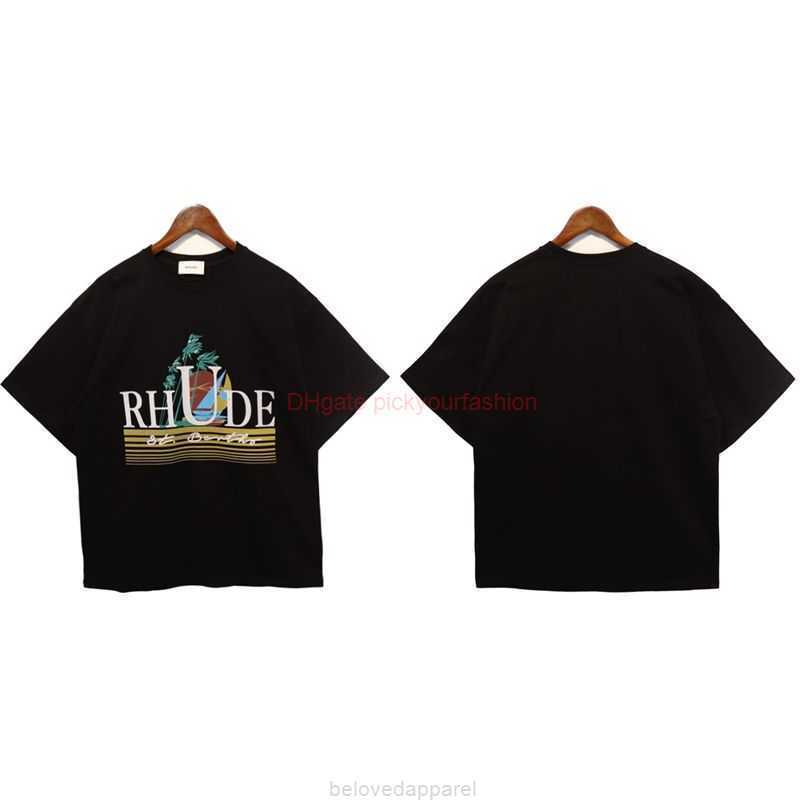 

Designer Fashion Clothing Tees Tshirt American Summer Trendy Brand Niche Rhude Letter Printed Short Sleeved Loose Fitting Casual Men Womens Same Round Neck Tshirt C