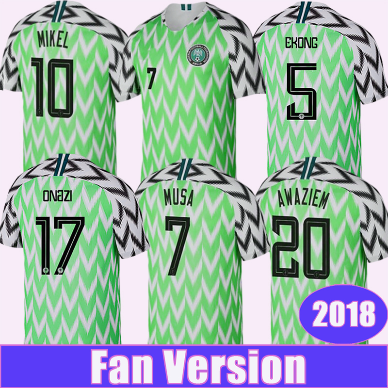 

2018 Nigeria National Team Mens Soccer Jerseys MIKEL MUSA EKONG IHEANACHO AWAZIEM Home Football Shirts Uniforms, Qm13952 2018 home f..a world patch