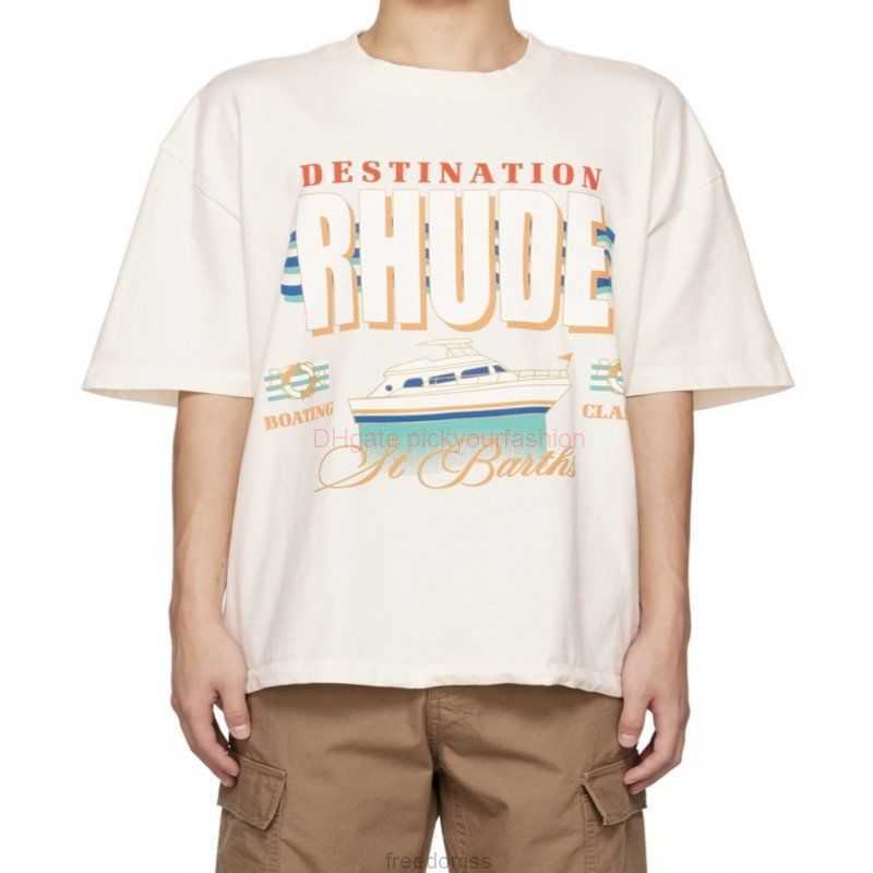 

Designer Fashion Clothing Tees Tshirt H8029 Rhude Summer Vacation Yacht Letter Banner Print White Mens Womens Short Sleeve Tshirt Cotton Streetwear Tops Casual Spo, White/h8029