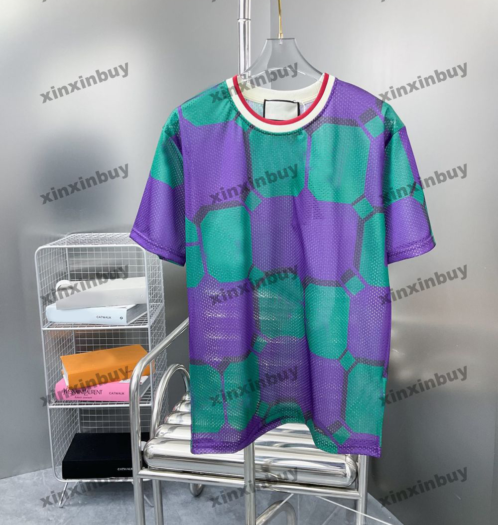 

xinxinbuy Men designer Tee t shirt 23ss Mesh fabric Letter Jacquard short sleeve cotton women white black green S-XL, Multi