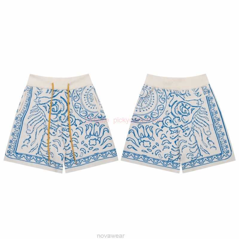 

Designer Short Fashion Casual Clothing Beach shorts Rhude Cashew Flower Jacquard Knitted Shorts Summer Trendy Loose Straight Casual Capris Big Shorts Joggers Spor, Creamy-white