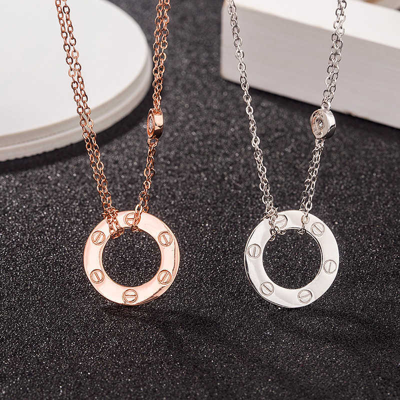 

Original designer Carti S925 Sterling Silver Single Face Brand Round Cake Big Pendant Women's Double Layer Neck Chain Collar Plated with 18k Rose Gold