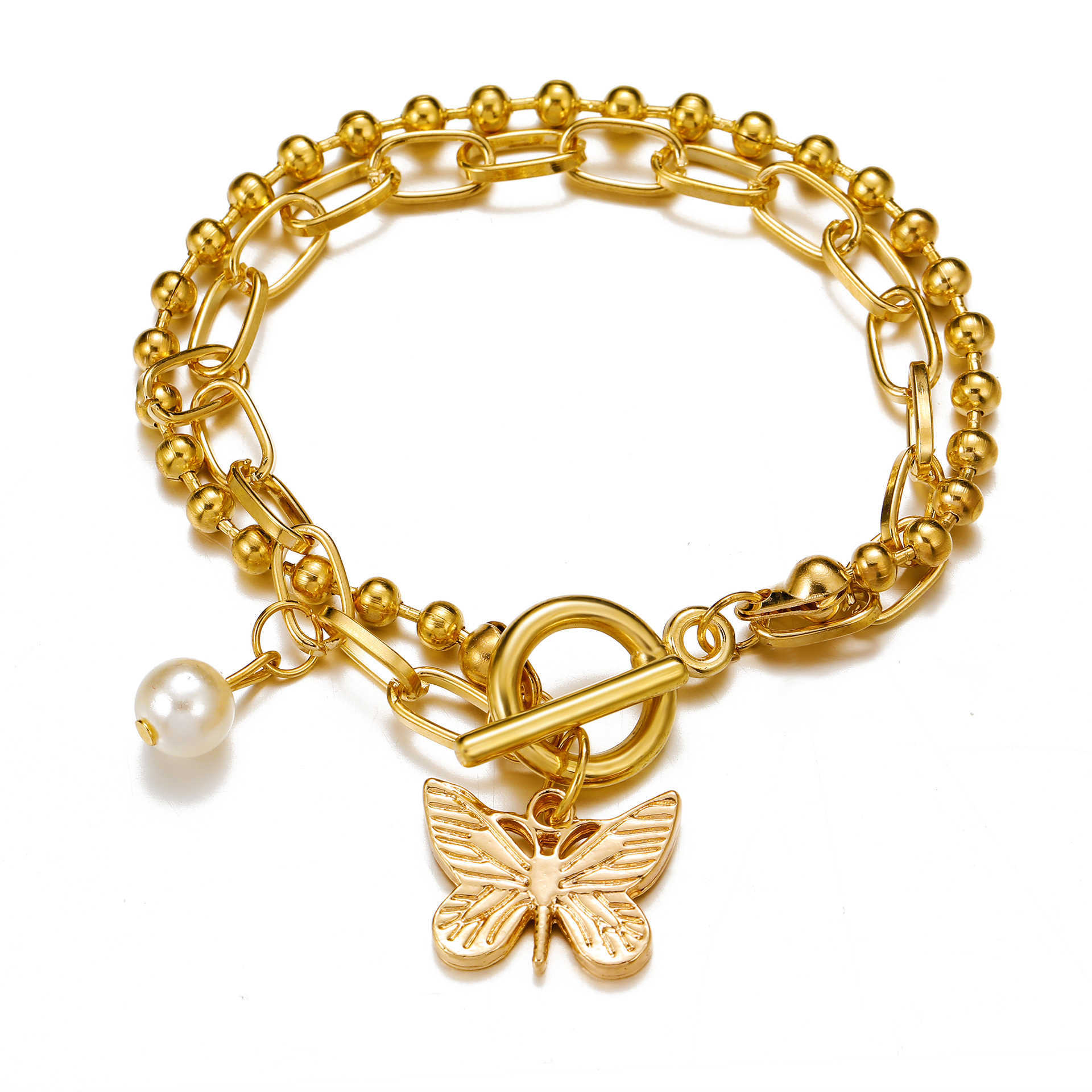 

Chain 2021 new creative simple fashion temperament chain women's jewelry Butterfly Pearl Bracelet