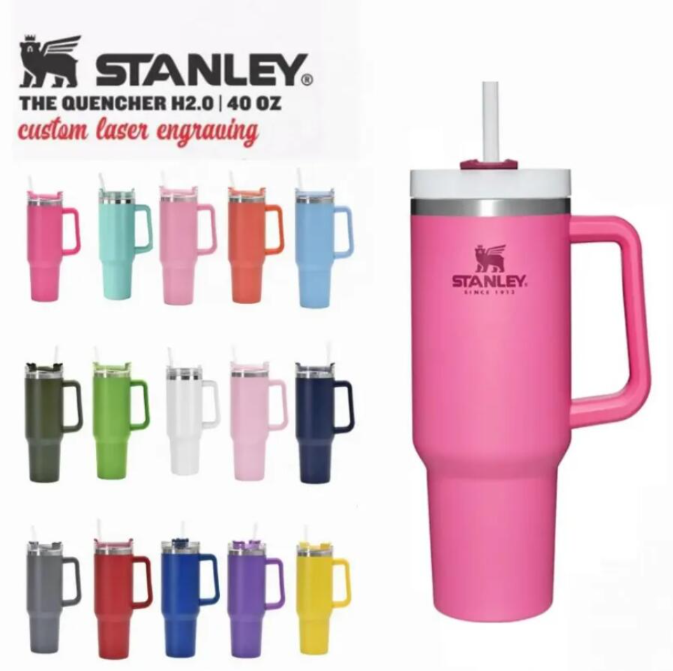 

Stanley Adventure Vacuum Quencher 40oz Tumbler with Handle Insulated Tumblers Lids Straw Stainless Steel Coffee Termos Cup with Logo DHL J0619599, 1 frosted white lids with match colors
