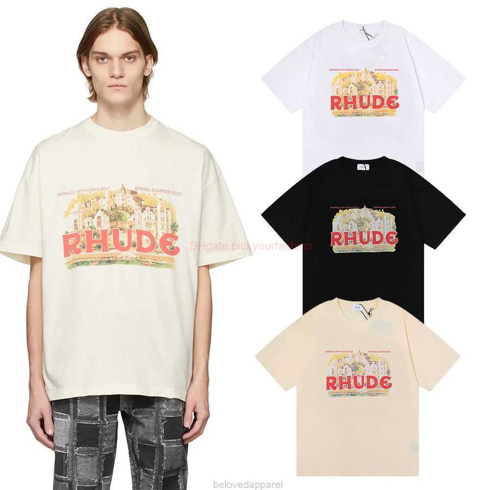 

Designer Fashion Clothing Tees Tshirt 2022ss Rhude Monaco with Gods Help Spring Summer Short Sleeve Tshirt for Men Women Cotton Streetwear Tops Casual Sportswear Ro, White 5018