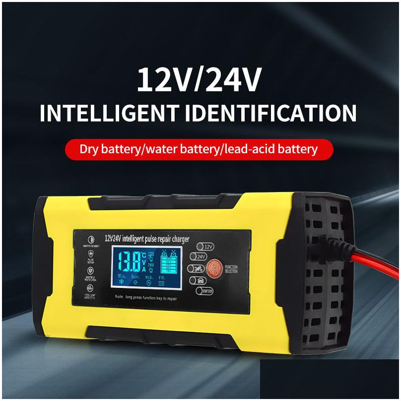 car motorcycle suv pulse repair battery  intelligent 12v 10a battery charge tool lcd display gel wet lead acid