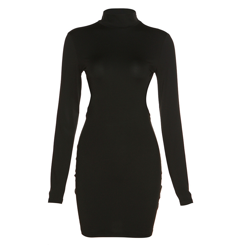 

Casual Dresses Autumn Female Sexy Street Hollow Out Bare Waist Fashion Dress Long Sleeve Mini Dress' Trendy Streetwear, Black