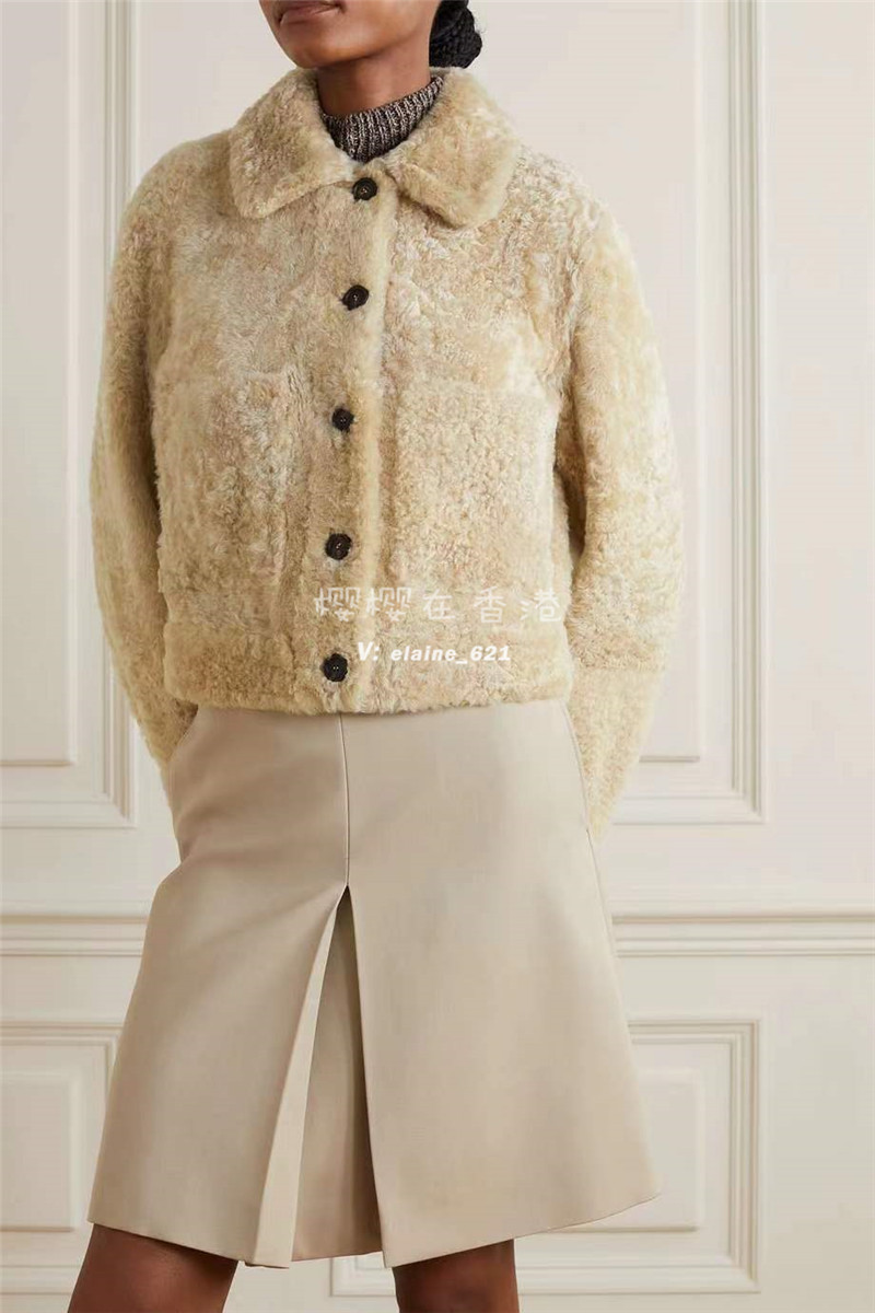 

Womens Fur Jackets Brunello Cucinelli Spring and Summer Buttons Two Sides Wear Plush Coats, Khaki