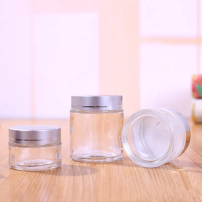 Clear Glass Cosmetic Cream Bottle Round Jars Bottle with Inner PP Liners for Hand Face Cream Bottle 5g to 100g Gold Silver Lids