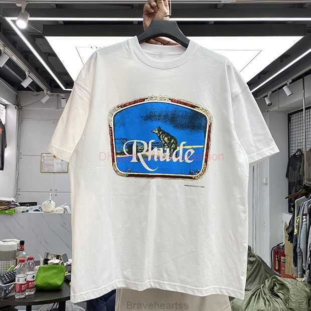 

Designer Fashion Clothing Tees Tshirt Rhude Solitary Wolf Print Classic Cotton Short Sleeve Mens Summer Super Hot Street Trend Tshirt Half Sleeve Top Cotton Streetw, White