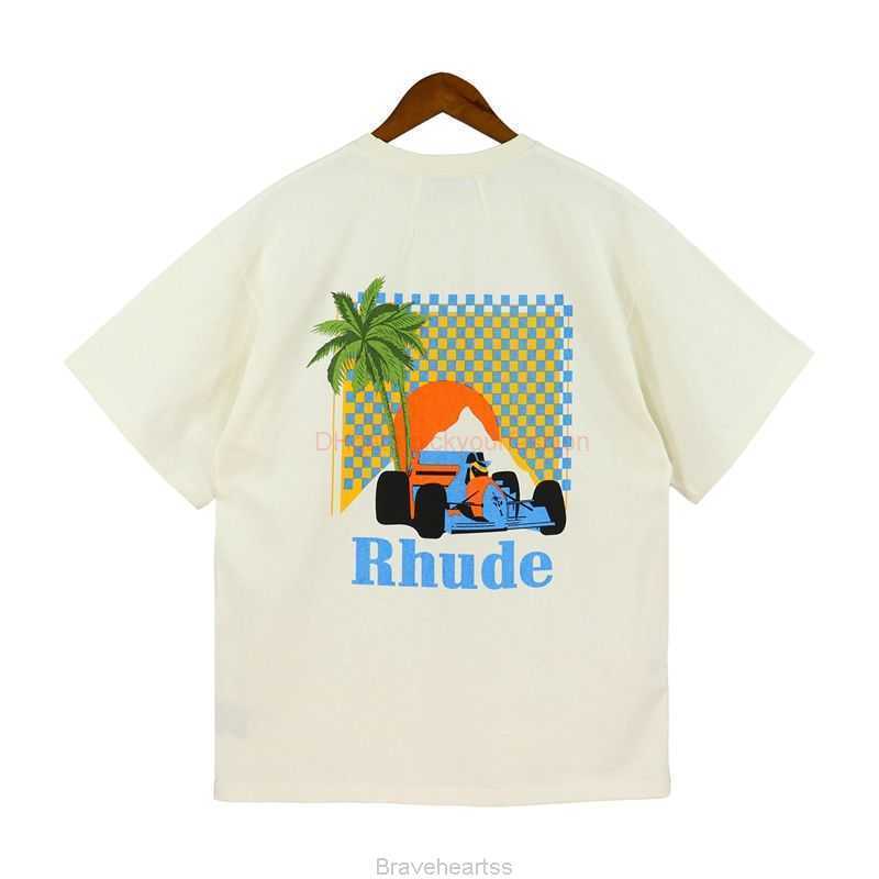 

Designer Fashion Clothing Tees Tshirt American Fashion Brand Rhude New Coconut Racing Letter Printing for Men Women Couples Casual Loose Round Neck Short Sleeve Tsh, Black