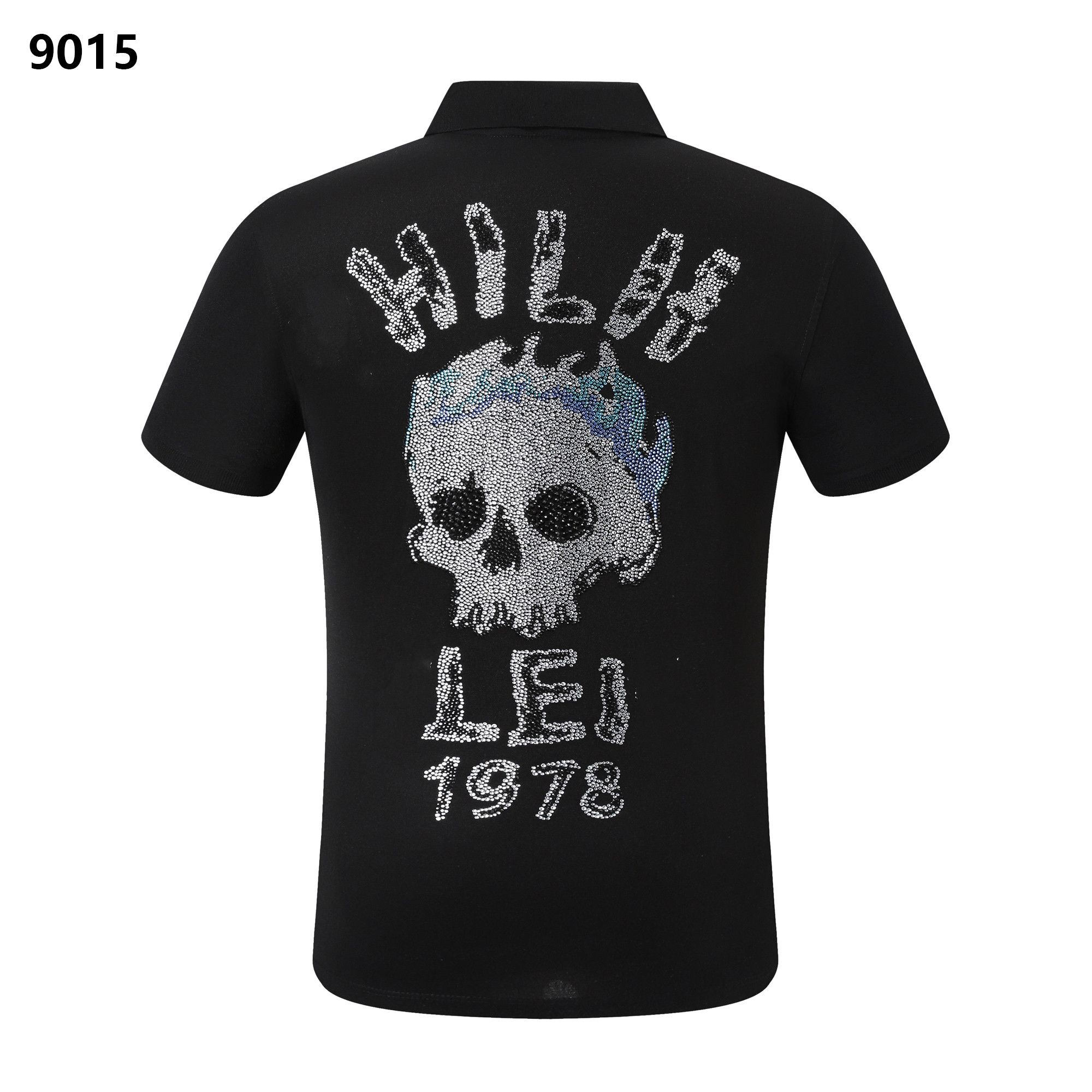 

NEW PP Men's Polo Shirt Summer Skull Diamond Phillip Plain Short Sleeve Designer T Shirt Harajuku Tee Brand Skulls Print Tops Streetwear PP9015, Black