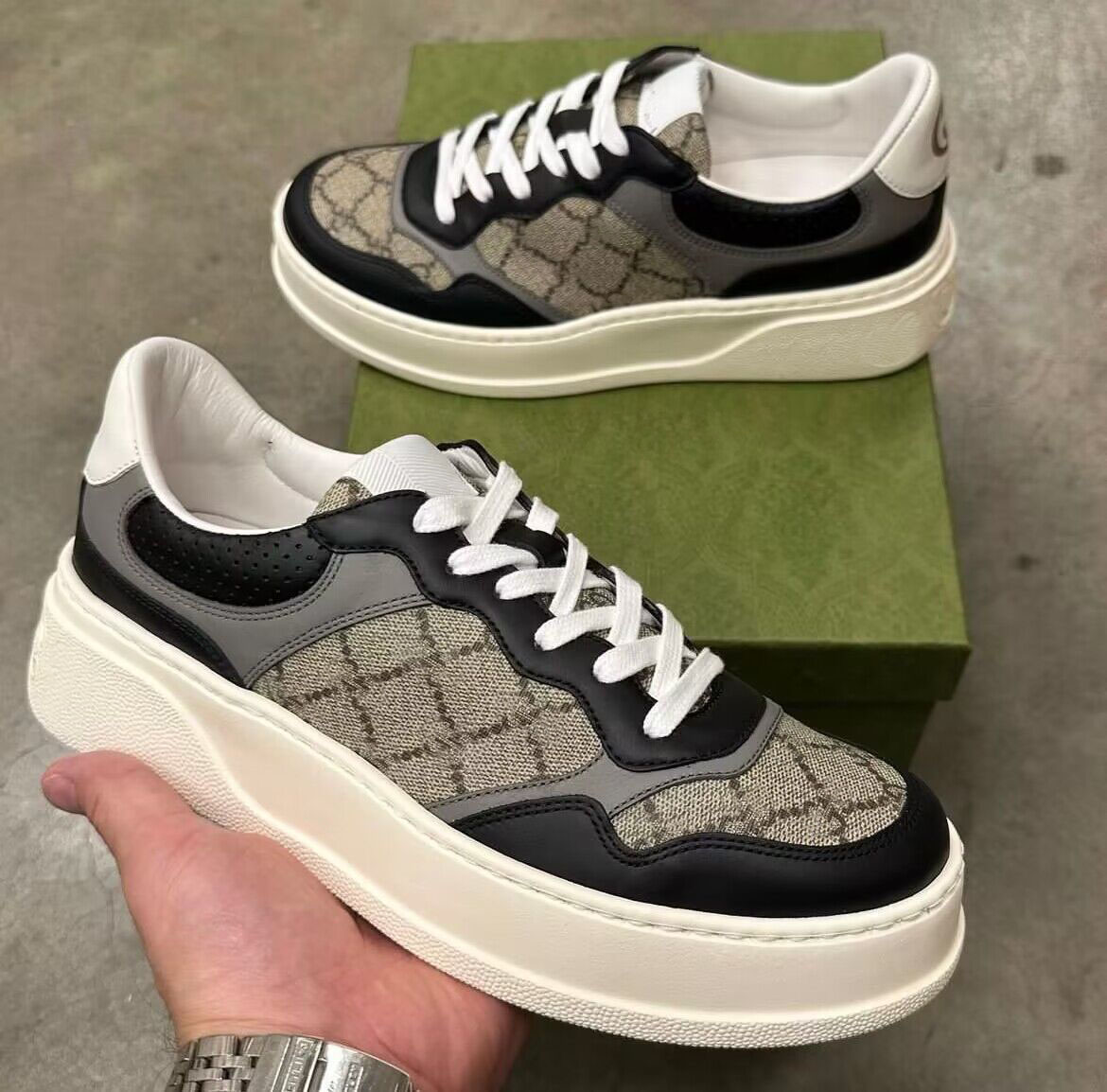 

Perfect Brand Men's Screener Sneakers Shoes Interlocking-G Men's Embroidery Rubber Sole Trainers Mesh Couple Comfort Platform Skateboard Walking, 16