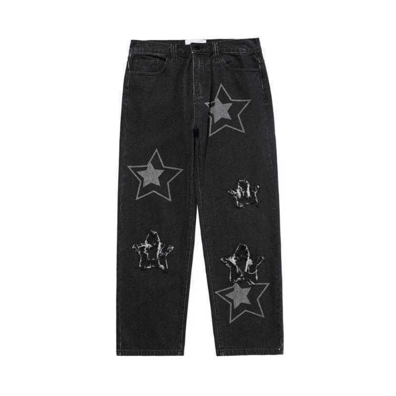 

Men' Jeans Black Jean Streetwear Men Clothing Star Graphic Baggy Pants Ripped Y2k Pantalones De Hombre Cargo Wide Leg Pant