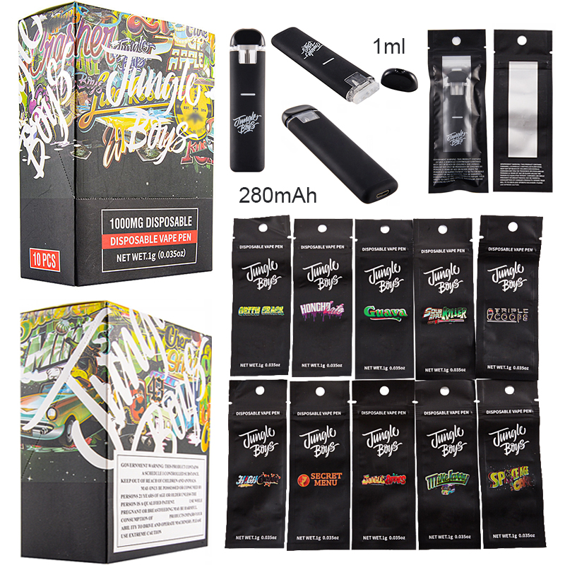 

Jungle Boys E Cigarettes 1ml Disposable Vape Pen Rechargeable 1.0ml Atomizers Pods Carts Thick Oil Vaporizer 280mAh USB Preheat With Packaging Bags