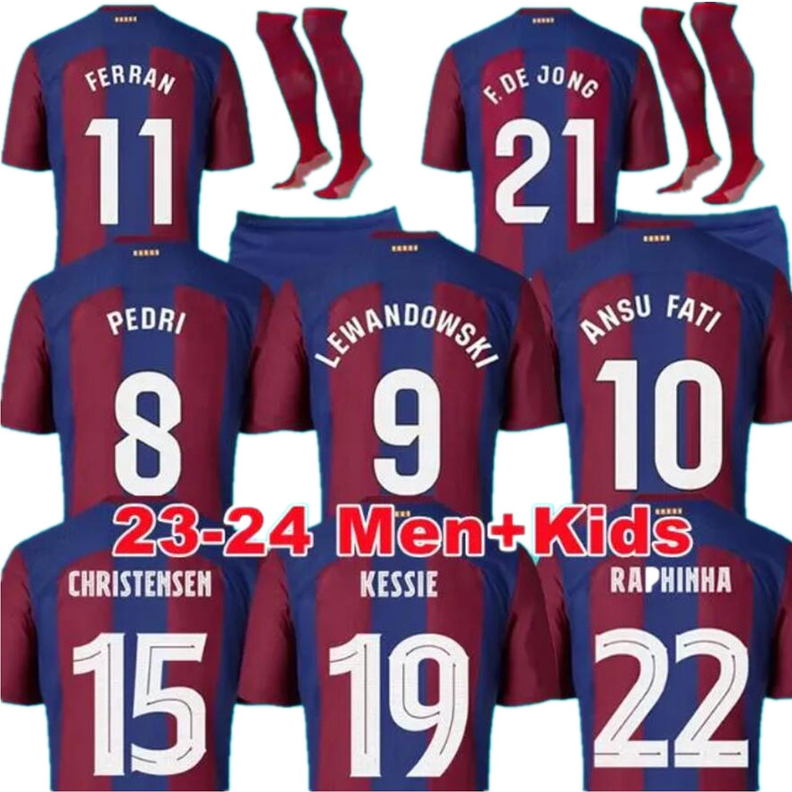 

23 24 soccer jersey barcelonas ANSU FATI PEDRI Kounde LEWANDOWSKI Camisetas de football Raphinha GAVI 2023 2024 ADAMA Christensen shirt BARCAS men kids jerseys set