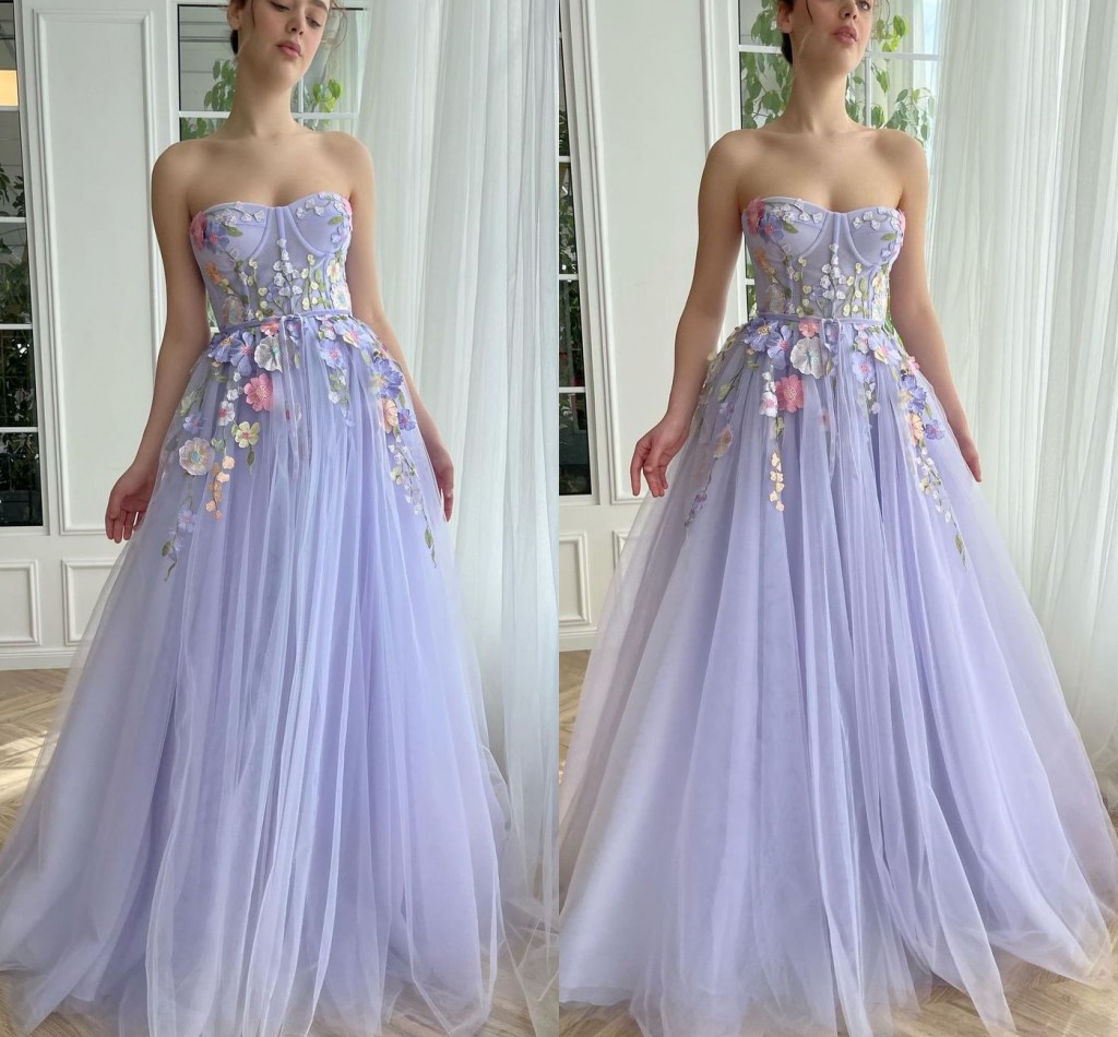 

Elegant Lavender A Line Evening Dresses for Women Sweetheart Handmade Flowers Tulle Sweep Train Formal Occasions Birthday Celebrity Pageant Party Prom Gowns, Water melon