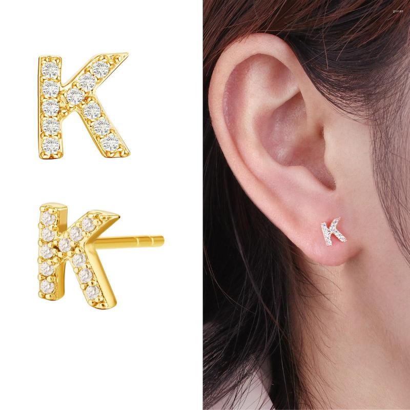 

Stud Earrings Zircon Initial For Women A-Z 26 English Letters Silver Color Small Minimalist Earring Jewelry