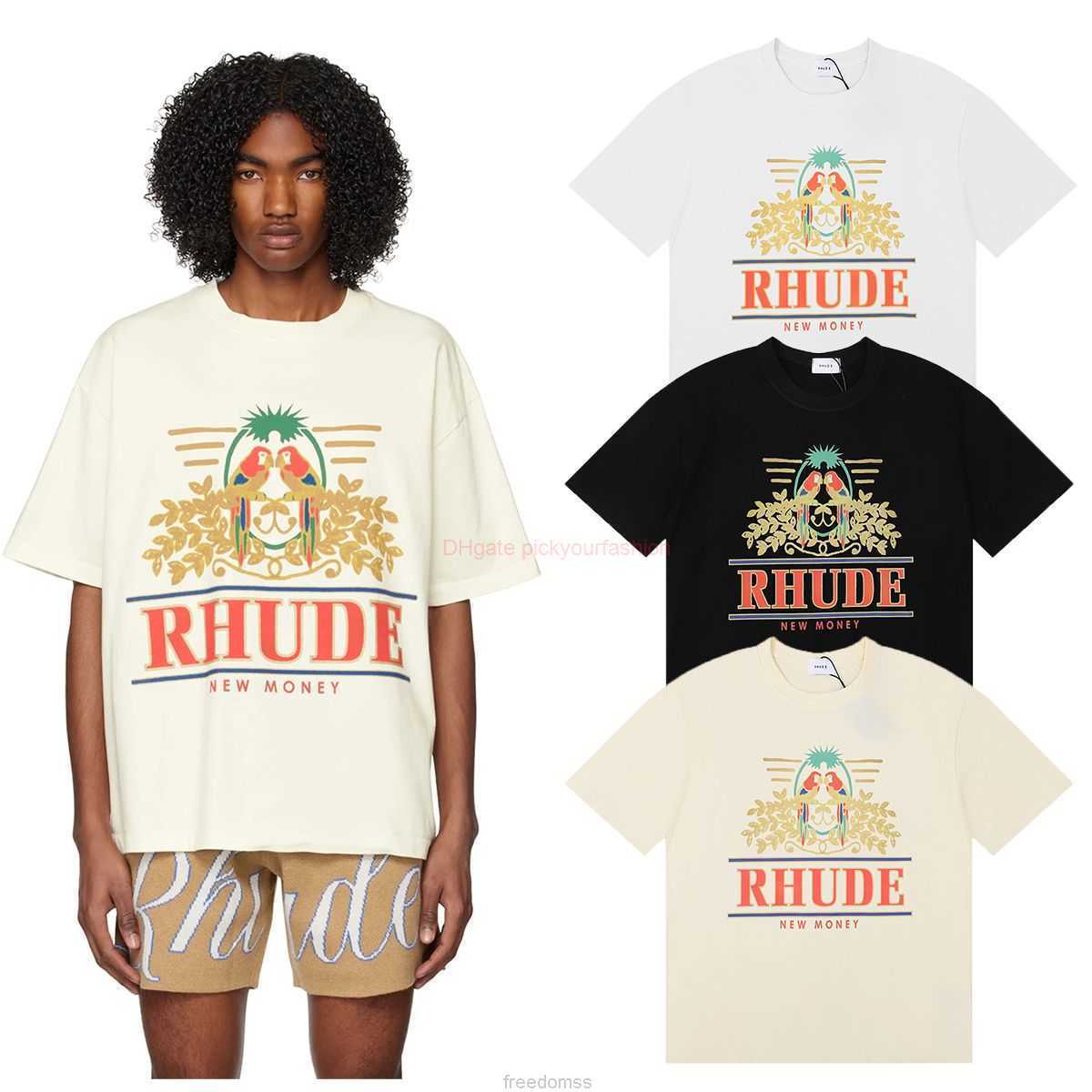 

Designer Fashion Clothing Tees Tshirt Rhude Long Tailed Parrot Print 230g Pure Cotton Double Yarn High Street Casual Versatile Short Sleeve Tshirt for Men Women Cott, White fh5067